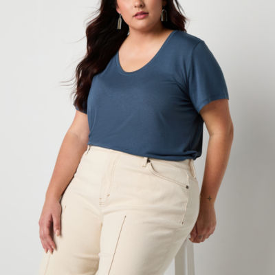 a.n.a Womens Plus Scoop Neck Short Sleeve T-Shirt