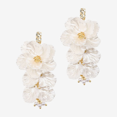 Bijoux Bar Gold Tone Womens Flower Drop Earrings