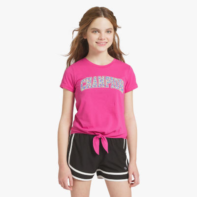 Champion Tie Front Big Kid Girls Crew Neck Short Sleeve Regular Fit Graphic T-Shirt
