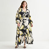chinese dress ladies Floral Frill Trim Sleeve Plunge Maxi Dress main image 0