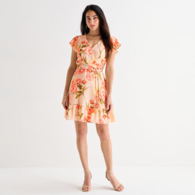 Brannan Womens Short Sleeve Floral Fit + Flare Dress