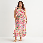 Melonie T Womens Plus Short Sleeve Floral Maxi Dress, Color: Ivory