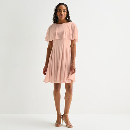 Danny & Nicole Womens Round Neck Short Sleeve Cape Fit + Flare Dress