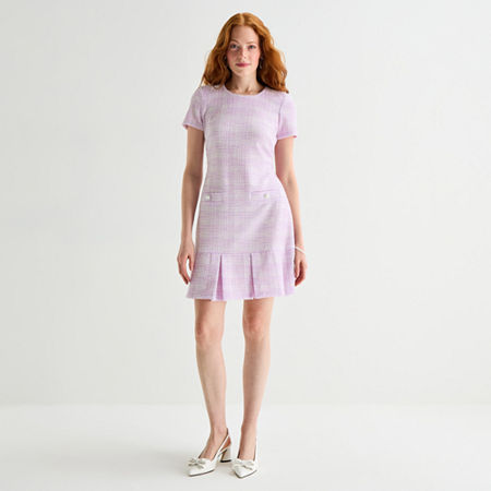 Marc New York Womens Round Neck Short Sleeve Sheath Dress, 8, Purple