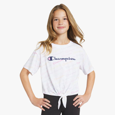 Champion Tie Front Big Kid Girls Crew Neck Short Sleeve Relaxed Fit Graphic T-Shirt
