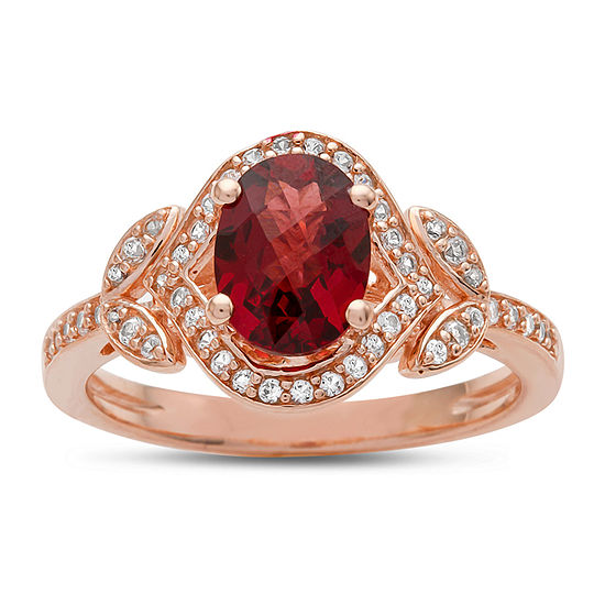 Womens Genuine Red Garnet 14K Rose Gold Over Silver Cocktail Ring