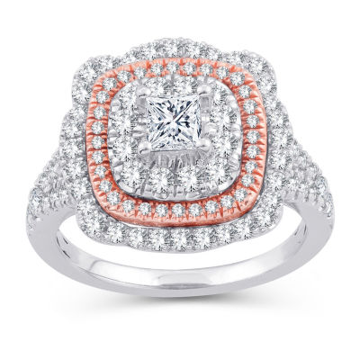 Womens 1 3/4 CT. T.W. Natural White Diamond 10K Gold 10K Rose Gold Cushion Engagement Ring