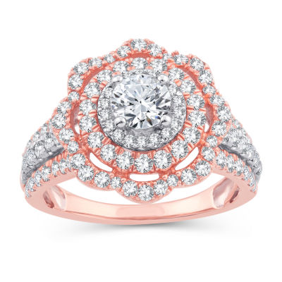 Womens 2 CT. T.W. Natural White Diamond 10K Gold 10K Rose Gold Round Engagement Ring