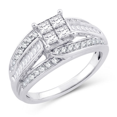 Womens 1 CT. T.W. Natural White Diamond 10K White Gold Engagement Ring