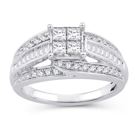 Modern Bride Womens 1 Ct. T.w. Natural White Diamond 10k White Gold Engagement Ring In White