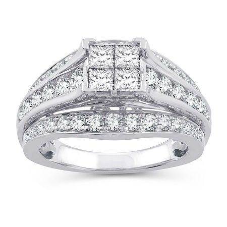 Modern Bride Womens 2 Ct. T.w. Natural White Diamond 10k White Gold Engagement Ring In White