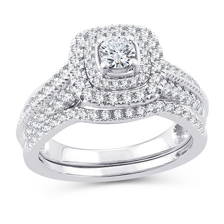 Modern Bride Womens 1 Ct. T.w. Natural White Diamond 10k White Gold Cushion Engagement Ring In Silver