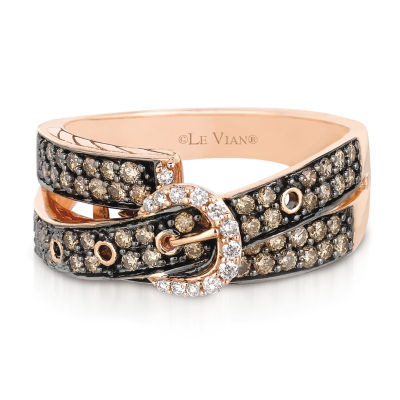 LIMITED QUANTITIES Le Vian Grand Sample Sale™ Chocolate Diamonds® & Vanilla Diamonds® Buckle Ring set in 14K Strawberry Gold®