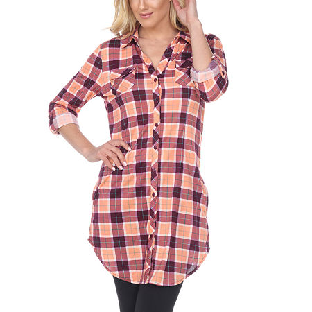 White Mark Piper Plaid Womens Long Sleeve Tunic Top, Small, Orange