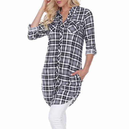 White Mark Piper Plaid Womens Long Sleeve Tunic Top, X-large, Black
