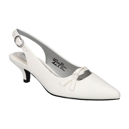 Vintage Wedding Shoes, Flats, Boots, Heels Easy Street Womens Emerin Pointed Toe Kitten Heel Pumps 8 12 Wide White $47.99 AT vintagedancer.com