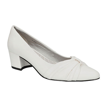 Easy Street Millie Womens Pointed Closed Toe Block Heel Pumps, 10 Narrow, White