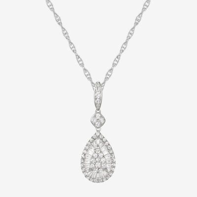 Womens 1/2 CT. T.W. Natural White Diamond 10K White Gold Pear Pendant ...