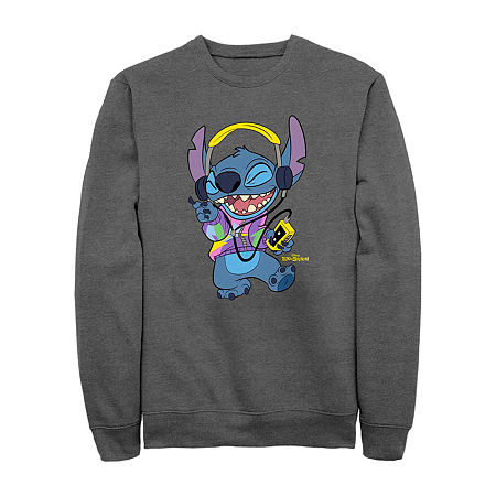Mens Crew Neck Long Sleeve Lilo & Stitch Sweatshirt, X-large, Black