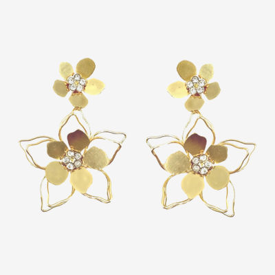 Bijoux Bar Gold Tone Crystal Flower Drop Earrings