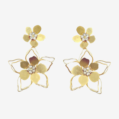 Bijoux Bar Gold Tone Crystal Flower Drop Earrings Hawthorn Mall