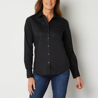 Button-Up Dress Shirt for Tall Women in Black