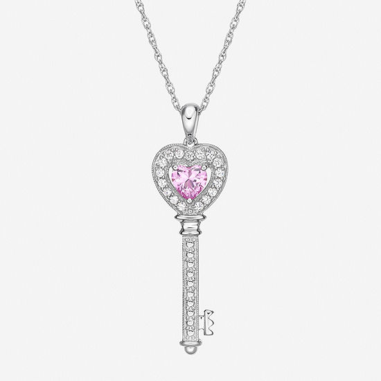 DiamonArt® Womens 1 CT. T.W. Pink Cubic Zirconia Sterling Silver Heart Pendant Necklace