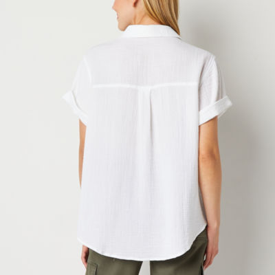 a.n.a Womens Short Sleeve Regular Fit Button-Down Shirt