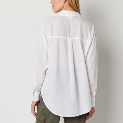 a.n.a Linen Womens Long Sleeve Oversized Button-Down Shirt