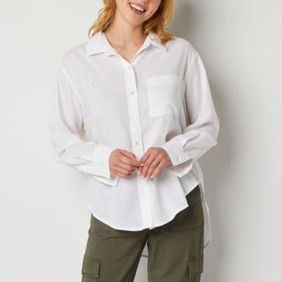 a.n.a Linen Womens Long Sleeve Oversized Button-Down Shirt