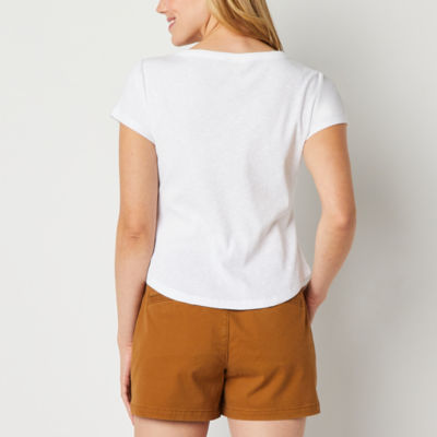 a.n.a Ribbed Womens Short Sleeve Henley Shirt