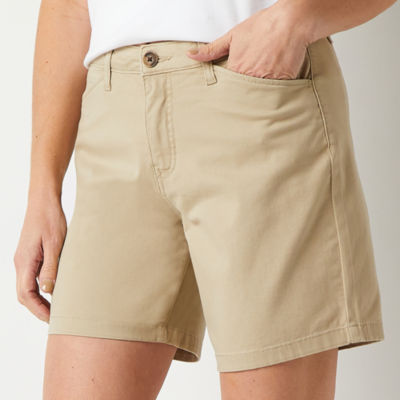 St. John's Bay Womens Mid Rise Secretly Slender 7" Chino Short