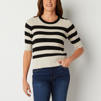 Liz Claiborne Womens Crew Neck Elbow Sleeve Pullover Sweater - JCPenney