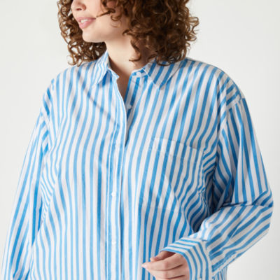 a.n.a Plus Womens Long Sleeve Oversized Button-Down Shirt