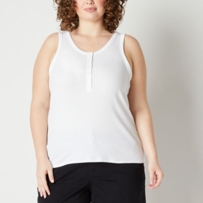 a.n.a Plus Womens Ribbed Henley Neck Sleeveless Tank Top