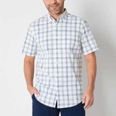 St. John's Bay Stretch Poplin Mens Classic Fit Short Sleeve Button-Down Shirt