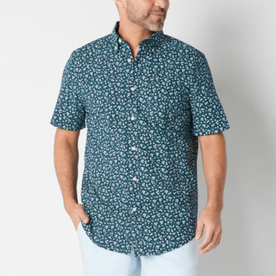 St. John's Bay Stretch Poplin Mens Classic Fit Short Sleeve Button-Down Shirt