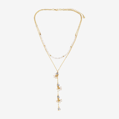 Bijoux Bar Delicates Cubic Zirconia Simulated Pearl 16 Inch Curb Y Necklace