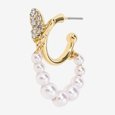 Bijoux Bar Delicates Cubic Zirconia Simulated Pearl 14mm Butterfly Hoop Earrings