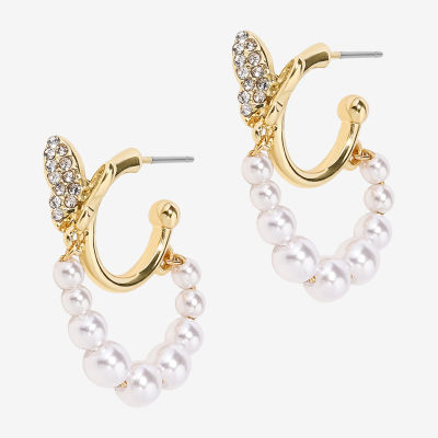 Bijoux Bar Delicates Cubic Zirconia Simulated Pearl Hoop Earrings