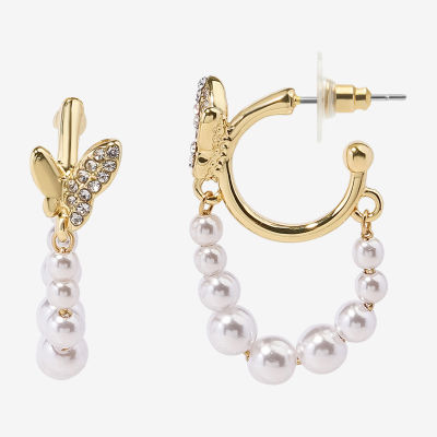 Bijoux Bar Delicates Cubic Zirconia Simulated Pearl 14mm Butterfly Hoop Earrings