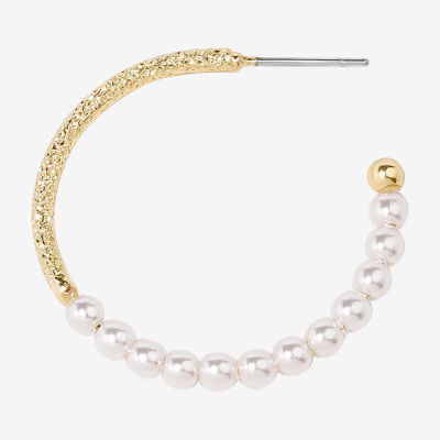 Bijoux Bar Delicates Simulated Pearl 28mm Hoop Earrings