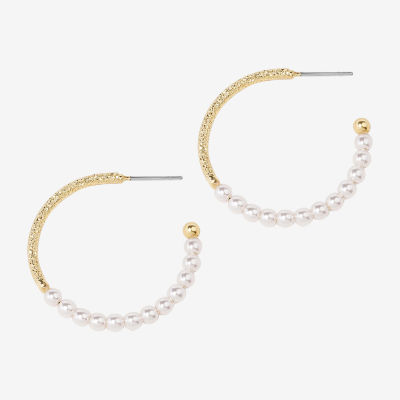Bijoux Bar Simulated Pearl 28mm Hoop Earrings