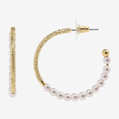 Bijoux Bar Delicates Simulated Pearl 28mm Hoop Earrings