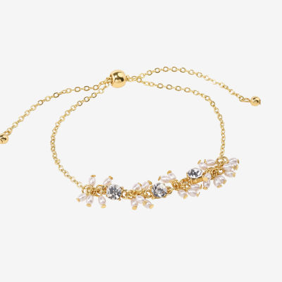 Bijoux Bar Delicates Delicates Crystal Simulated Pearl Gold Tone Bolo Bracelet