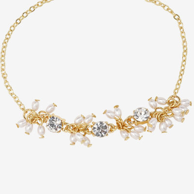 Bijoux Bar Delicates Delicates Crystal Simulated Pearl Gold Tone Bolo Bracelet
