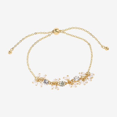 Bijoux Bar Delicates Delicates Crystal Simulated Pearl Gold Tone Bolo Bracelet