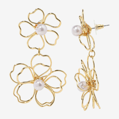 Bijoux Bar Simulated Pearl Flower Drop Earrings