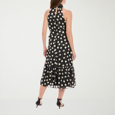 London Style Womens Sleeveless Dots and Hearts Midi Fit + Flare Dress