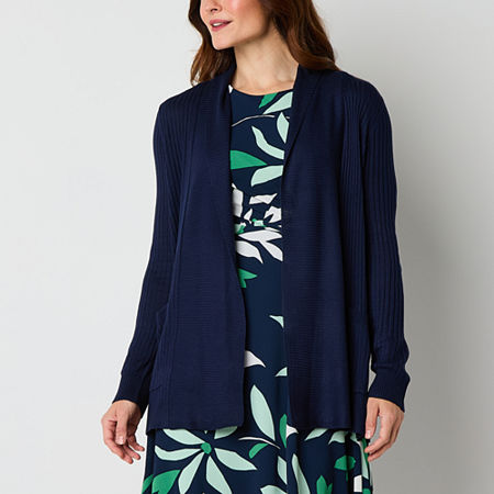 Liz Claiborne Womens Long Sleeve Open Front Cardigan, Small, Blue